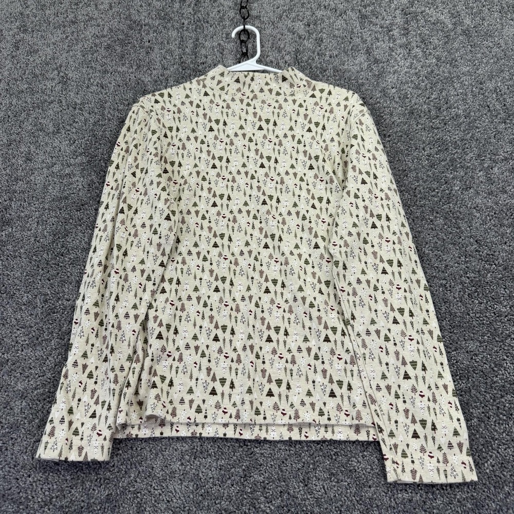 Croft & Barrow Shirt Womens XL Beige Christmas Tree Long Sleeve Crew Neck Tee